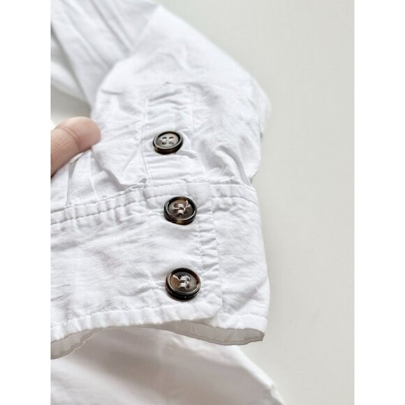 GANNI White Cotton Poplin V-Neck Frill Collar Button Up Shirt Blouse, Size 32/0 - Picture 12 of 16